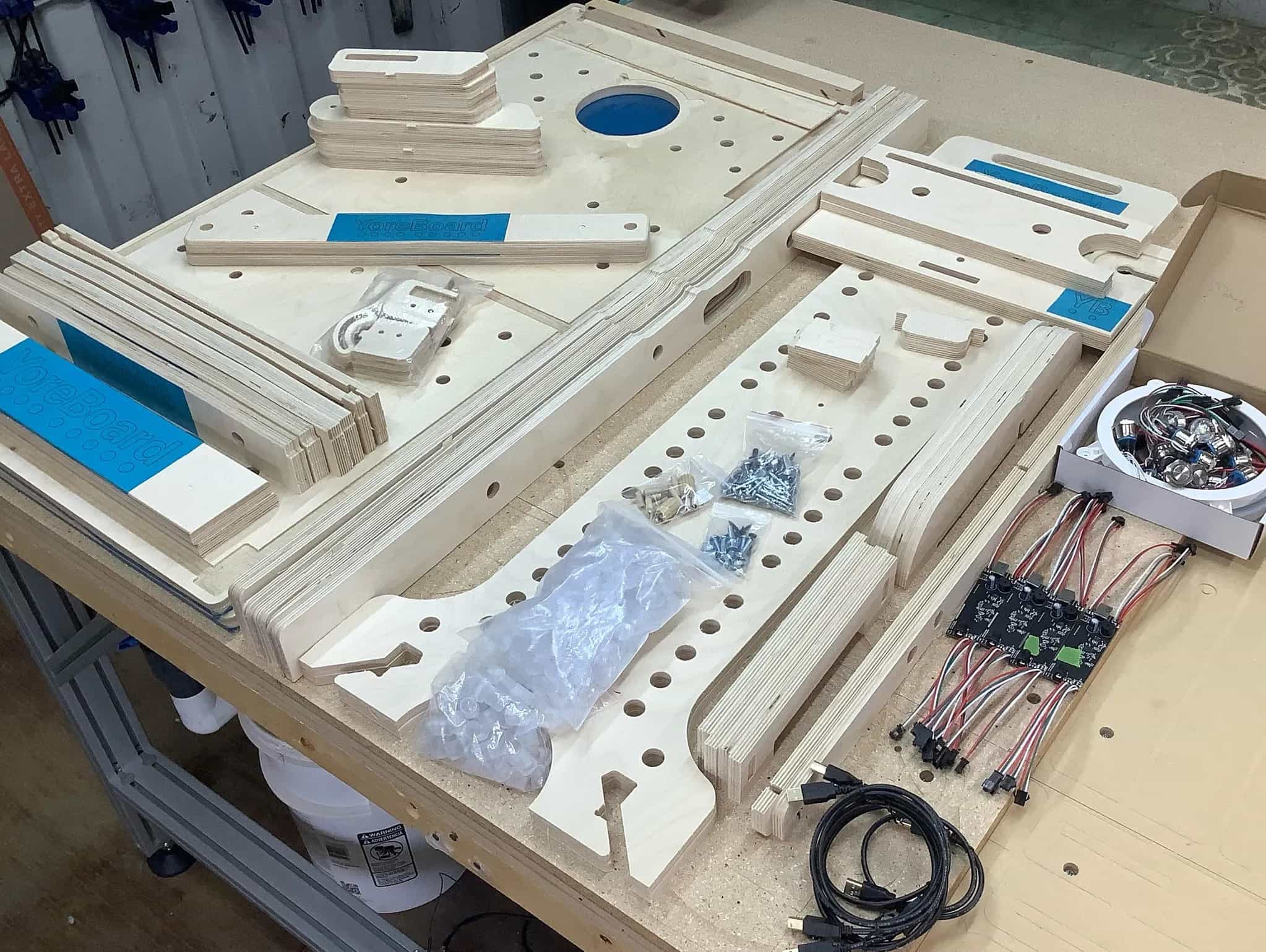 Close-up of CNC-milled Baltic Birch components with tongue and groove joinery in YoreBoard construction.